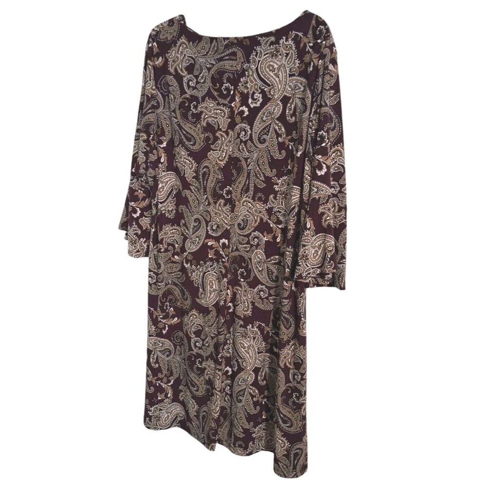 Tommy Hilfiger Dress Womens 22 Plus Paisley Brown Bell Sleeves Pullover